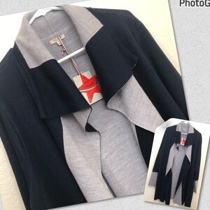 ORIANA Open Front Drapey Long Cardigan Sweater Colorblock Blue Gray NWT
